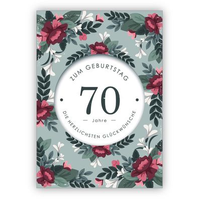 Klassische liebevolle Geburtstagskarte mit dekorativen Blumen zum 70. Geburtstag: 70