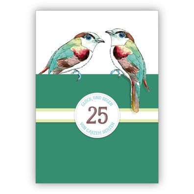 4x Elegante klassische Geburtstagskarte zum 25. Geburtstag oder zur Silbernen Hochzei