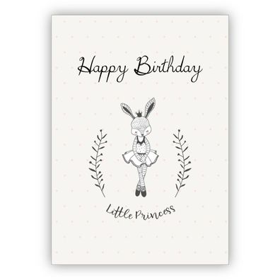 4x Süße Geburtstagskarte mit Ballerina Häschen: Happy Birthday Little Princess - für