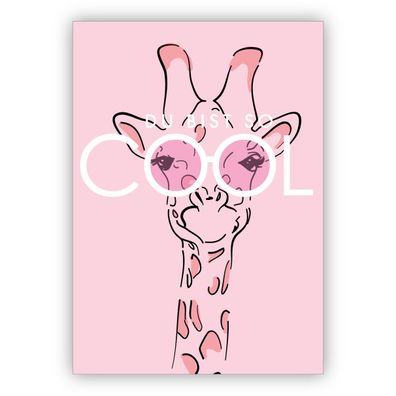 4x Frische Motto Geburtstagskarte mit Giraffe, rosa: Du bist so cool