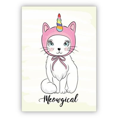 4x Lustige Katzen Einhorn Motto Grußkarte: Meowgical
