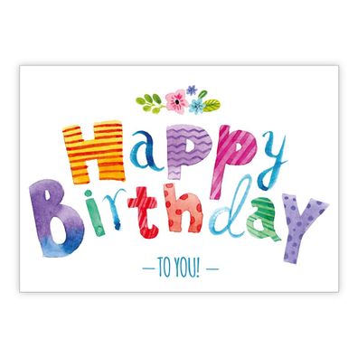 4x Kunterbunte lustige Geburtstagskarte mit Punkten und Blumen: Happy Birthday to you