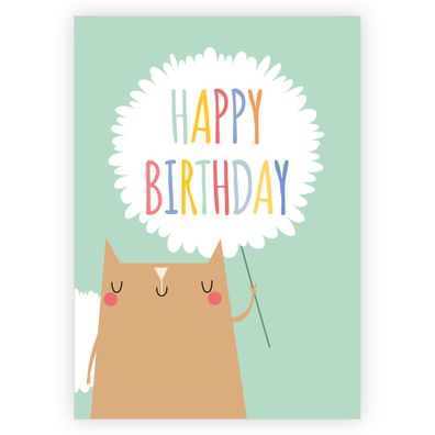 4x Lustige Katzen Geburtstagskarte mit bunter happy Birthday Blume