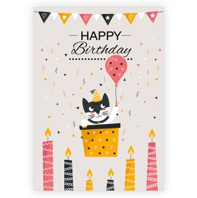 4x Lustige Katzen Geburtstagskarte mit Kerzen und Ballon