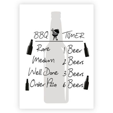 4x Lustige Männer Grußkarte für den Grill Chef mit Barbecue Timer