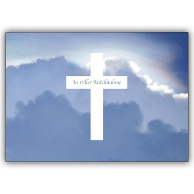4x Stivolle Trauerkarte mit Wolken und Kreuz: In stiller Anteilnahme