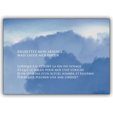 4x Französische Trauerkarte mit Himmel: Regrettez MON Absence...