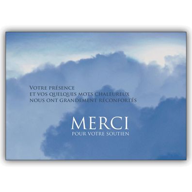 4x Französische Trauer Dankeskarte mit Himmel: Merci pour votre soutien