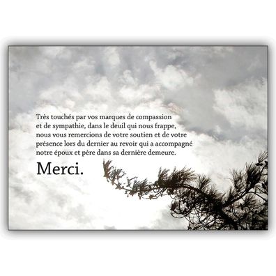 4x Klassische Trauer Dankeskarte, französisch: Très touchés par vos marques de compas