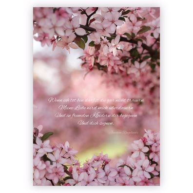 4x Hoffnung gebende Kondolenzkarte mit Kirschblüte: Wenn ich tot bin darfst du gar ni