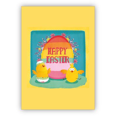 4x Sonnige Osterkarte mit lustigen Oster Küken "Happy Easter"