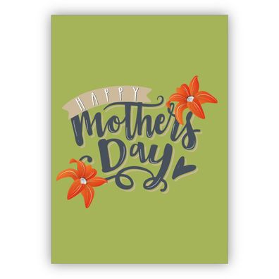 4x Schicke Surfer Glückwunschkarte zum Muttertag, Muttertagskarte auf grün: Happy Mot
