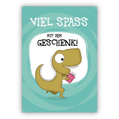 4x Fröhliche Geburtstagskarte, Glückwunschkarte mit Dinosaurier: Viel Spaß mit dem Ge