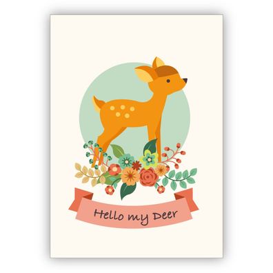 4x Tolle Retro Grußkarte mit Bambi Kitz: Hello my Deer