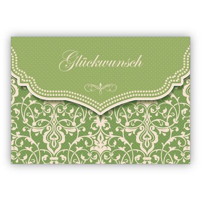 4x Wunderschöne Glückwunschkarte mit Damast Muster in edlem grün zur Hochzeit, Taufe,
