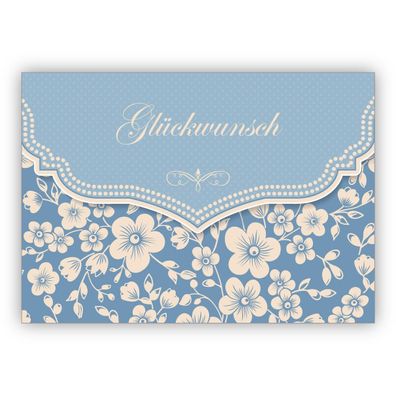 Schöne Retro Glückwunschkarte mit Vintage Kirschblüten Muster zur Hochzeit, Taufe, Ge