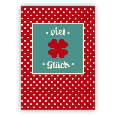 Süße rote Retro Glückwunschkarte mit Glücksklee und kleinen Kleeblättern zum Geburtst