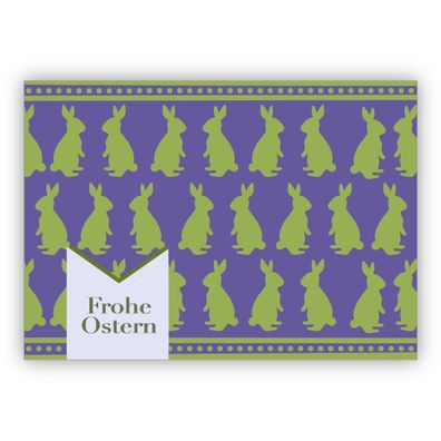 4x Wunderbare Retro Vintage Osterkarte mit Scherenschnitt Hasen: Frohe Ostern in grün