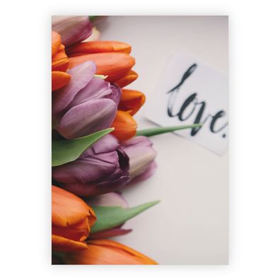 4x Schöne Blumen Grußkarte mit Tulpen: love