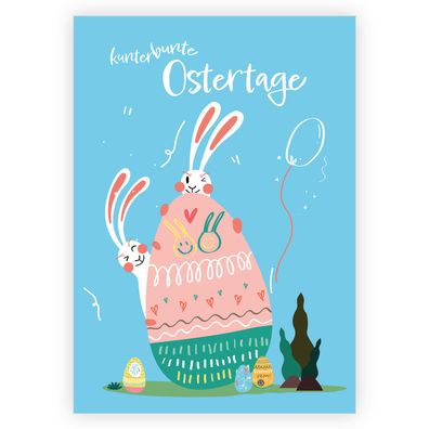 4x Lustige Klappkarte zu Ostern mit komischen Hasen und Ostereiern: Kunterbunte Oster
