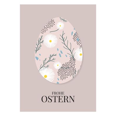 Klassisch elegante Osterkarte mit Blumen Osterei: Frohe Ostern in zarten Farben