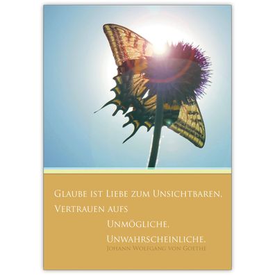 Schöne Konfirmations, Firmungs Glückwunschkarte mit Schmetterling: Glaube ist Liebe z