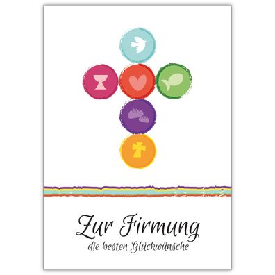 Frische moderne Firmungs Karte mit Kreuz aus Symbolen: Zur Firmung die besten Glückwü