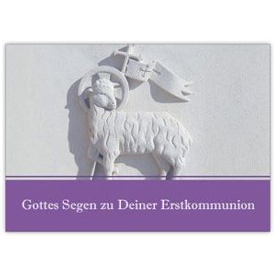 4x Christliche Kommunions Glückwunsch Karte mit Lamm: Gottes Segen zu Deiner Erstkomm