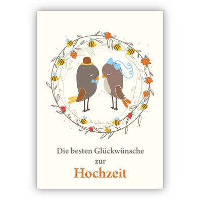 4x Süße Hochzeitskarte mit Vogel Brautpaar: Die besten Glückwünsche zur Hochzeit