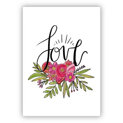 4x Romantische Liebeskarte als Glückwunsch zur Hochzeit oder zum Valentinstag mit Ros