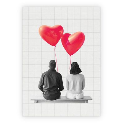 4x Designer Liebes Grußkarte mit Herz Ballons für Mann & Frau