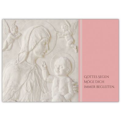 Christliche Glückwunschkarte mit Madonna und Kind in rosa: Gottes Segen möge Dich imm