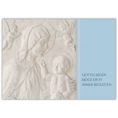 4x Christliche Glückwunschkarte mit Madonna und Kind in hellblau: Gottes Segen möge D