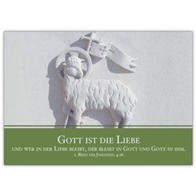 Klassische Glückwunschkarte mit christlichem Lamm: "Gott ist die Liebe..." zur Taufe,
