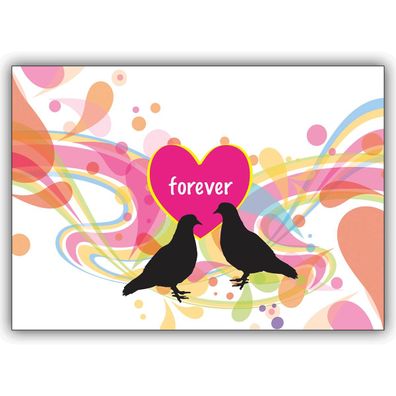 4x Coole Turteltauben Karte für Romantiker: forever - auch zum Valentinstag