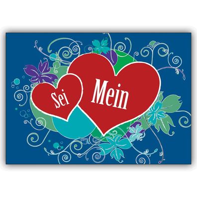 4x Tolle Valentinskarte, Liebeskarte mit viel Herz &#8220; Sei mein&#8221;