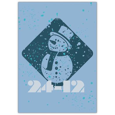 4x Trendige Weihnachtskarte mit Schneemann: 24-12