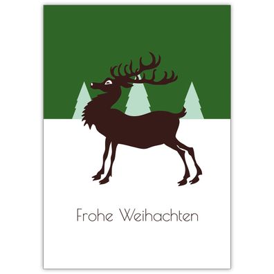 Edle Designer Weihnachtskarte mit edlem Hirsch, grün: Frohe Weihnachten