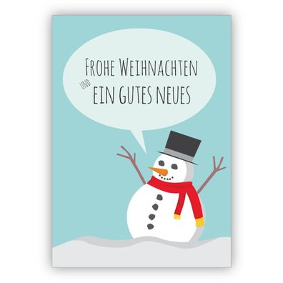 4x Nette Retro Schneemann Weihnachtskarte: Frohe Weihnachten und ein gutes Neues