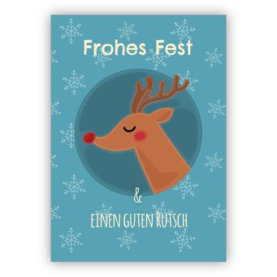 Wundervolle Rentier Weihnachtskarte mit Schneeflocken: Frohes Fest und einen guten Ru