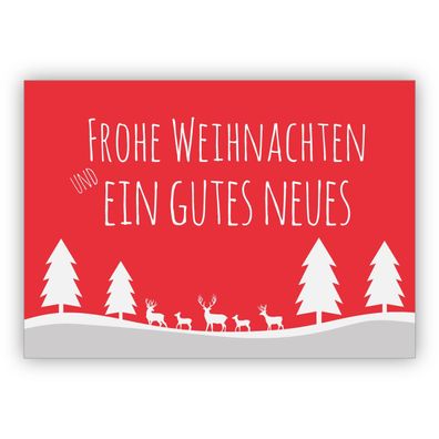 Klassische Weihnachtskarte mit Scherenschnitt Hirschen im Wald: Frohe Weihnachten und