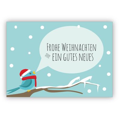 Klassische Weihnachtskarte mit Vögelchen im Schnee: Frohe Weihnachten und ein gutes N