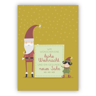 Süße Retro Wichtel Weihnachtkarte: Wir wünschen eine frohe Weihnacht und ein gesundes