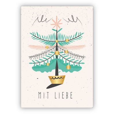 4x Tolle Vintage Geschenk Weihnachtskarte mit Weihnachtsbaum: Mit Liebe