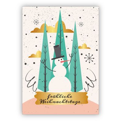 Edle Retro Weihnachtskarte mit Vintage Schneemann: fröhliche Weihnachtstage