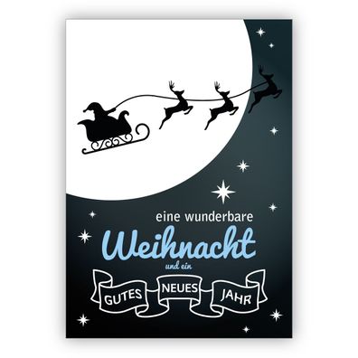4x Klassische Weihnachtskarte mit fliegendem Weihnachtsmann Schlitten: eine wunderbar