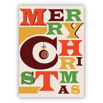 4x bunte Retro Weihnachtskarte: Merry Christmas