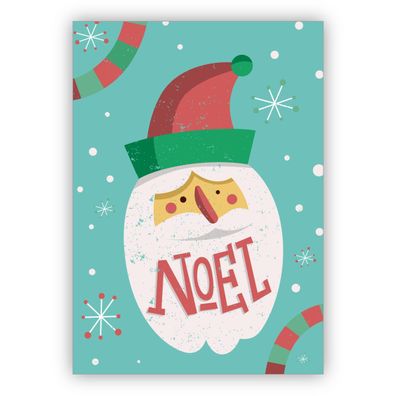 Süße französische Retro Weihnachtskarte mit Weihnachtmann: Noel