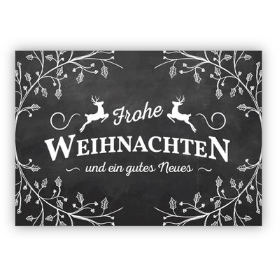 Edle Landhaus Weihnachtskarte mit Hirschen in Schiefer Tafel-Optik: Frohe Weihnachten