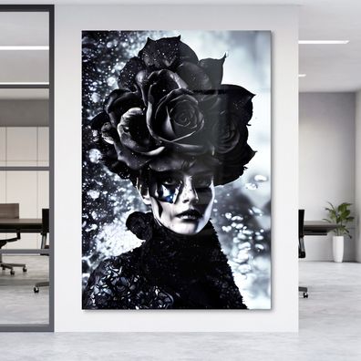 Art Modern Wandbild Frau mit Rosenkunst Acrylglas + Aluminium , Leinwand , Poster XXL